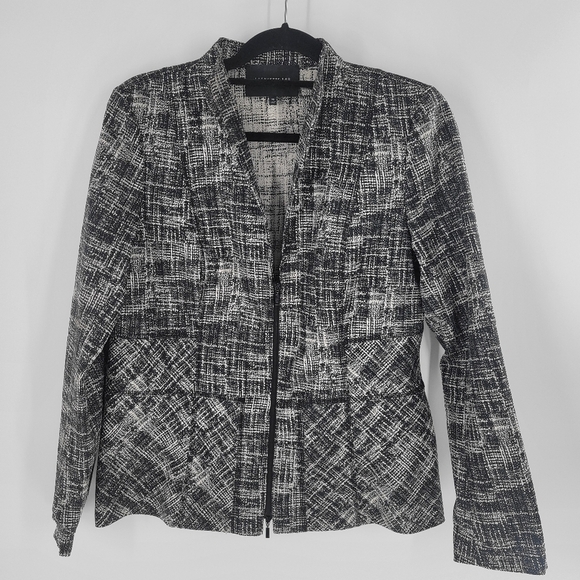 Lafayette 148 Zip Front Lightweight Jacket Blazer Size 10 Black White - Picture 1 of 5